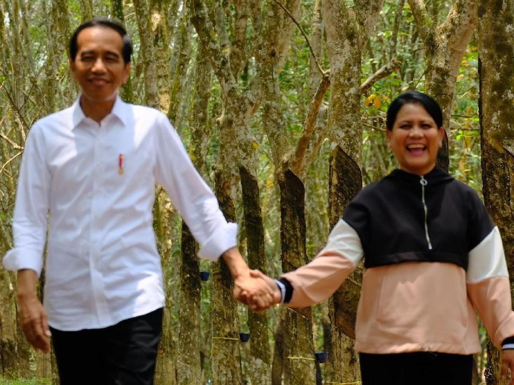 Mesranya Jokowi-Iriana Gandengan di Hutan Karet Sumsel