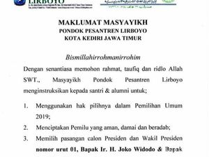 Ponpes Lirboyo Keluarkan Maklumat agar Santri Pilih Jokowi-Maruf