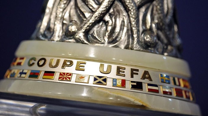 NYON, SWITZERLAND - JUNE 23:  The Europa League trophy is displayed during the 2014/15 UEFA Europa League 1st and 2nd Qualifying Rounds draw at the UEFA headquarters, The House of European Football, on June 23, 2014 in Nyon, Switzerland.  (Photo by Harold Cunningham/Getty Images for UEFA)