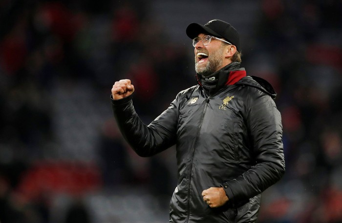 Soccer Football - Champions League - Round of 16 Second Leg - Bayern Munich v Liverpool - Allianz Arena, Munich, Germany - March 13, 2019  Liverpool manager Juergen Klopp celebrates at the end of the match   Action Images via Reuters/Andrew Boyers