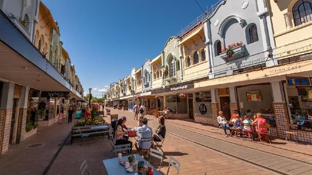 Christchurch, New Zealand Christchurch, New Zealand - November 29, 2014: People enjoying the cafes and boutiques on the colourful, historic New Regent's Street in Christchurch.
