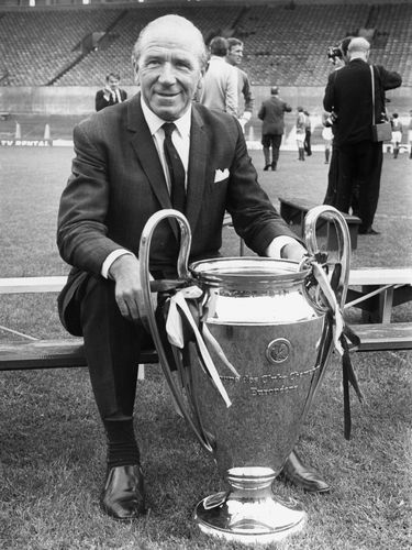 Matt Busby July 1968: Matt Busby (1909 - 1994) manager of Manchester United, at Old Trafford with the European Champions Cup which his team won by beating Benfica 4 - 1. (Photo by Mike McLaren/Central Press/Getty Images)