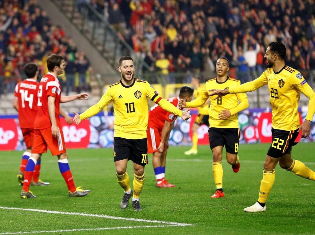 Kualifikasi Piala Eropa: Hazard Dua Gol, Belgia Bungkam Rusia 3-1