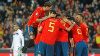 Dengan kemenangan ini, La Furia Roja berada di peringkat kedua klasemen sementara Grup F dengan perolehan tiga poin. Di pertandingan selanjutnya, Spanyol akan menghadapi Malta, Rabu (27/3) dinihari WIB. (Foto: Heino Kalis / Reuters)