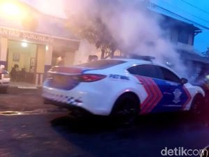 Mobil Patwal Polres Batu Terbakar di Jalur Surabaya-Malang