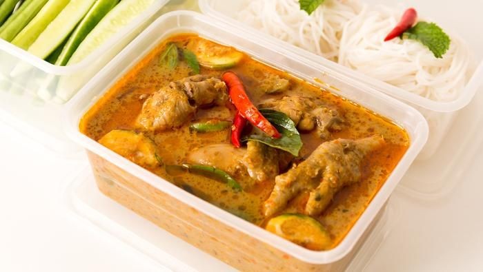 Reusable plastic container on the counter of the store