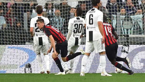 Piatek membuat AC Milan unggul lebih dulu di kandang Juventus