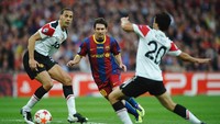 David Villa mengunci kemenangan Barca menjadi 3-1. Mantan striker Valencia itu mencetak gol di menit ke-69. (Foto: Laurence Griffiths/Getty Images)