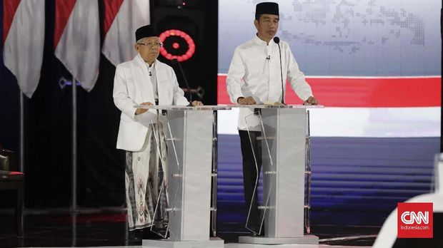 Jokowi-Ma'ruf Amin di debat terakhir.