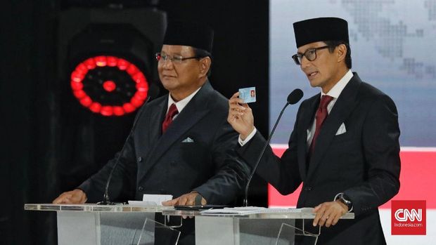 Prabowo Subianto-Sandiaga Uno dalam debat capres-cawapres.