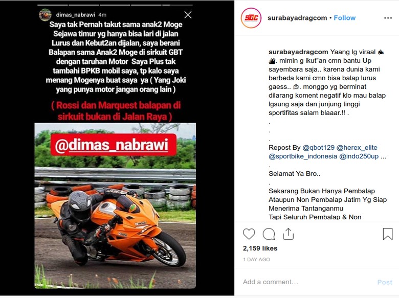 Rider CBR250RR Tantang Moge Balapan di Sirkuit, Taruhannya Motor