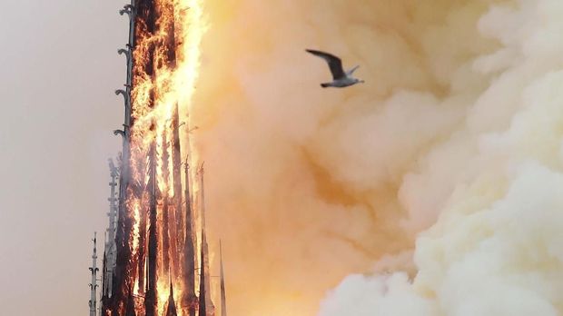 Menara Notra Dame ludes terbakar.
