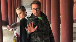 Foto: Gaya Captain Marvel dan Iron Man di Istana Korea