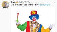 De Gea digambarkan cuma badut penggembira bagi MU di Camp Nou. (Foto: Twitter @r1ta02)