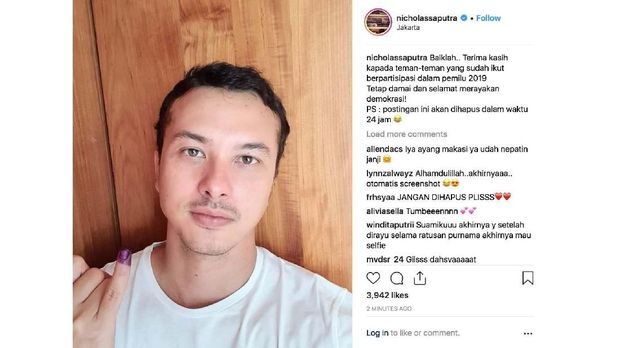 Nicholas Saputra Tepati Janji Unggah Selfie Usai Nyoblos