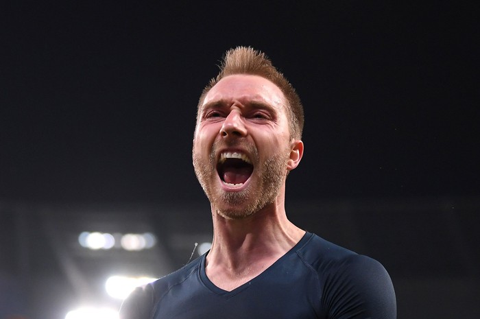 MANCHESTER, ENGLAND - APRIL 17: Christian Eriksen of Tottenham Hotspur celebrates after the UEFA Champions League Quarter Final second leg match between Manchester City and Tottenham Hotspur at at Etihad Stadium on April 17, 2019 in Manchester, England. (Photo by Laurence Griffiths/Getty Images)