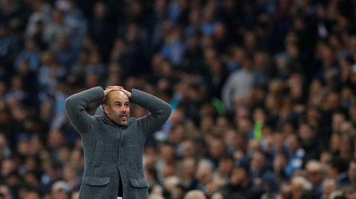 Soccer Football - Champions League Quarter Final Second Leg - Manchester City v Tottenham Hotspur - Etihad Stadium, Manchester, Britain - April 17, 2019  Manchester City manager Pep Guardiola reacts                REUTERS/Phil Noble