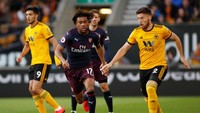Bertanding di Molineux Stadium, Kamis (25/4/2019) dinihari WIB, Arsenal tertinggal 0-3 di babak pertama dalam lanjutan Liga Inggris. Andrew Boyers/Reuters.