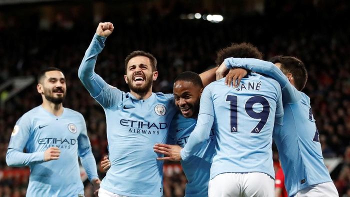 Manchester City merayakan kemenangan atas Manchester United di Liga Inggris. (Foto: Carl Recine/Action Images via Reuters)