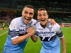 Lazio berhasil menang tipis 1-0 di markas AC Milan di laga semifinal leg II Coppa Italia. Hasil itu mengantarkan Lazio maju ke final usai unggul agregat 1-0. Marco Rosi/Getty Images.