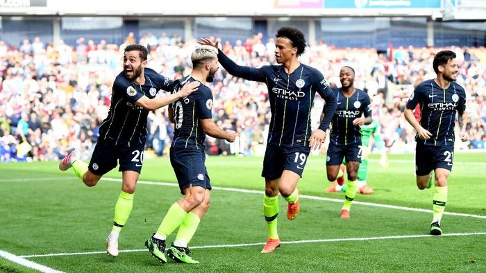 Pemain Manchester City merayakan kemenangan atas Burnley. (Foto: Michael Regan/Getty Images)
