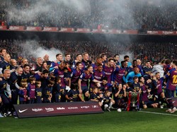 Barca sukses mengunci gelar juara LaLiga. REUTERS/Albert Gea.