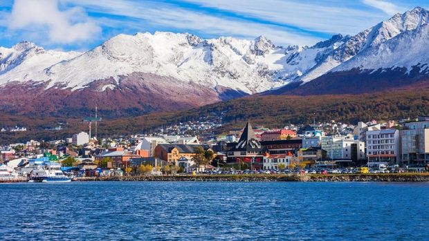 Ushuaia aerial view. Ushuaia is the capital of Tierra del Fuego province in Argentina.