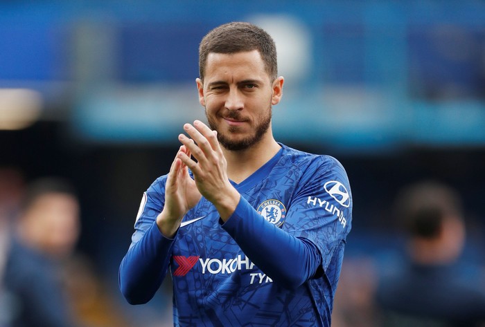 Soccer Football - Premier League - Chelsea v Watford - Stamford Bridge, London, Britain - May 5, 2019  Chelseas Eden Hazard applauds the fans before the match   Action Images via Reuters/Matthew Childs  EDITORIAL USE ONLY. No use with unauthorized audio, video, data, fixture lists, club/league logos or 