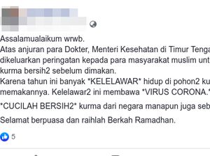 Hoax Kurma Impor Mengandung Virus Corona dari Kelelawar