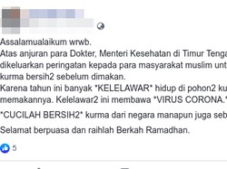 Hoax Kurma Impor Mengandung Virus Corona dari Kelelawar
