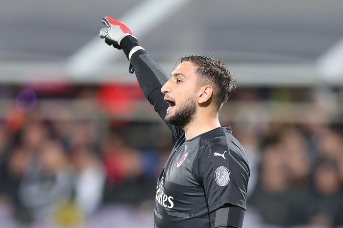 FLORENCE, ITALY - MAY 11: Gianluigi Donnarumma of AC Milan reacts during the Serie A match between ACF Fiorentina and AC Milan at Stadio Artemio Franchi on May 11, 2019 in Florence, Italy.  (Photo by Gabriele Maltinti/Getty Images)