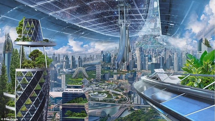 Imajinasi pemukiman luar angkasa ala Jeff Bezos. Foto: Blue Origin