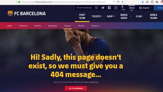 Situs resmi Barcelona error. 