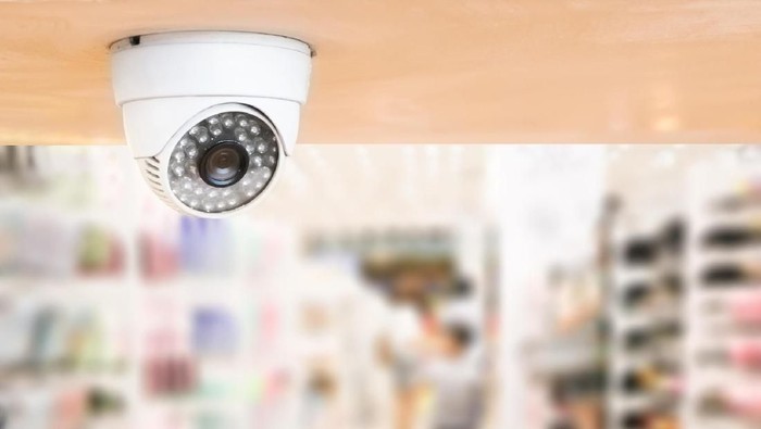 CCTV system security inside of stationery store.Surveillance camera installed on ceiling to monitor for protection customer in grocery shop