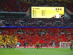 Enam gol digelontorkan Man City ke gawang Watford di Stadion Wembley, Sabtu (18/5/2019) malam WIB. Gol-gol City lahir dari David Silva, Kevin De Bruyne, Gabriel Jesus, dan hat-trick Raheem Sterling. (Foto: Julian Finney/Getty Images)