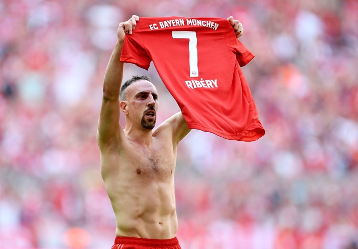 Ribery Soccer Football - Bundesliga - Bayern Munich v Eintracht Frankfurt - Allianz Arena, Munich, Germany - May 18, 2019 Bayern Munichs Franck Ribery celebrates scoring their fourth goal REUTERS/Andreas Gebert DFL regulations prohibit any use of photographs as image sequences and/or quasi-video TPX IMAGES OF THE DAY