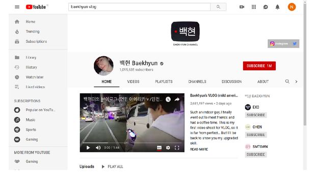 Akun YouTube Baekhyun EXO