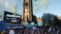 Perayaan juara Man City kali ini bertajuk Fourmidables, sesua jumlah trofi yang dimenangi. (Foto: Lee Smith/Action Images via Reuters)