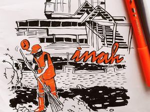 Ilustrasi Pasukan Oranye Menyapu di Sarinah yang Kini Berlogo Inah