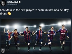 Messi, yang mencetak satu gol di final Copa del Rey, sedianya mencatat rekor dengan total bikin 6 gol di final. Sayang, catatan itu gagal menghadirkan trofi. (Foto: brfootball)