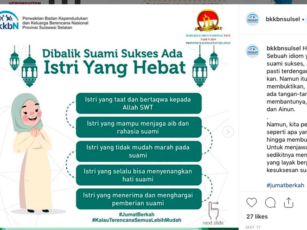BKKBN Sulsel Masih Pajang Konten Berbau Patriarki Istri yang Hebat BKKBN Sulsel Masih Pajang Konten Berbau Patriarki Istri yang Hebat