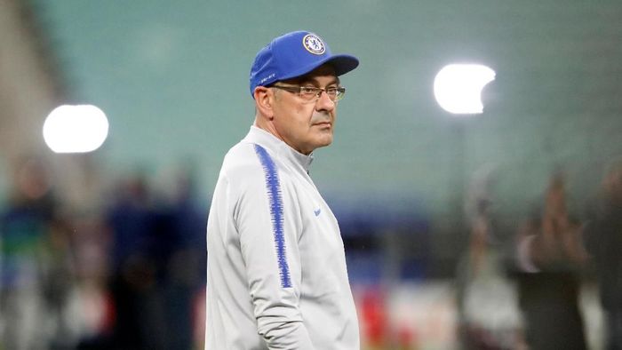 Manajer Chelsea Maurizio Sarri dirumorkan akan pindah ke Juventus. (Foto: REUTERS/Maxim Shemetov) Manajer Chelsea Maurizio Sarri dirumorkan akan pindah ke Juventus. (Foto: REUTERS/Maxim Shemetov)