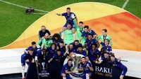 Sebagai juara Liga Europa, Chelsea akan tampil di Piala Super Eropa. Lawannya juga sesama tim Inggris, antara Liverpool atau Tottenham Hotspur, yang akan berlaga di final Liga Champions akhir pekan ini. (REUTERS/Anton Vaganov)