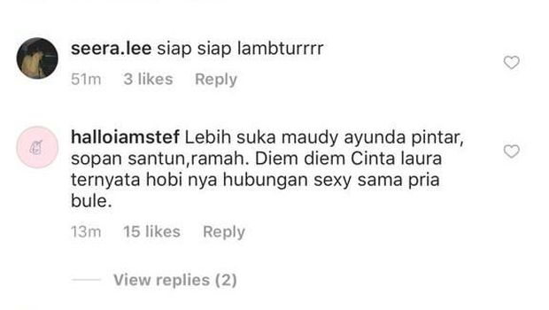 Komentar netizen di Instagram Cinta Laura
