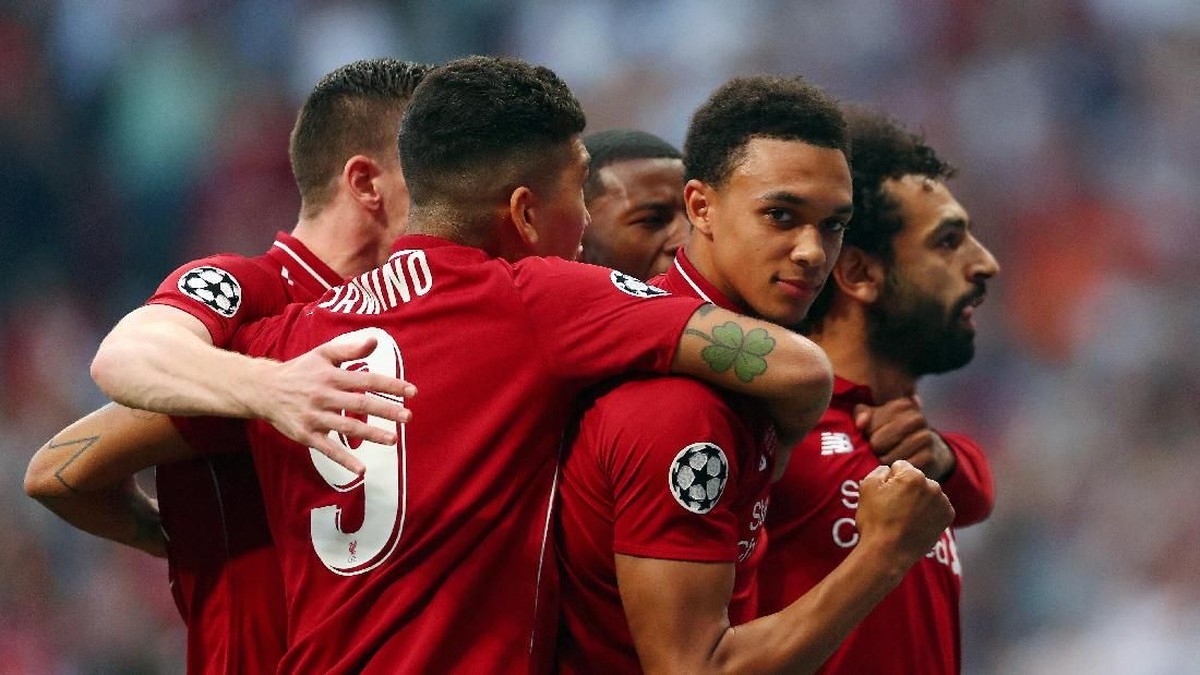 Pemain Liverpool merayakan gol yang dicetak Mohamed Salah ke gawang Tottenham Hotspur di final Liga Champions. (Foto: Clive Rose/Getty Images)