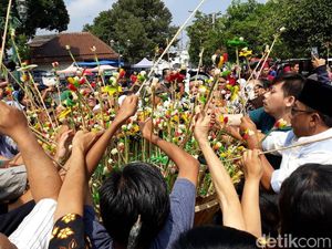 Meriah! Ratusan Orang Rayahan Gunungan Gerebeg Sawal Keraton Yogya Meriah! Ratusan Orang Rayahan Gunungan Gerebeg Sawal Keraton Yogya