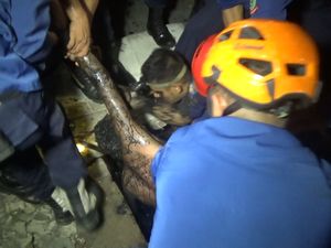 Aksi Menegangkan Damkar Makassar Selamatkan Pria Terjebak di Got