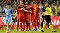 Tiga menit berselang, Belgia menggandakan skor berkat gol Timothy Castagne. Dari sisi kiri, Mertens menusuk dan memberikan umpan silang yang disundul Castagne ke pojok gawang Kazakhstan.