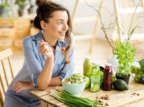 Balanced diet Organic Healthy food Clean eating selection Including Certain Protein Prevents Cancer: fish, meat, fruit, vegetable, cereal, leaf vegetable