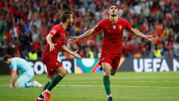 Goncalo Guedes mencetak gol pertamanya di level kompetitif bersama timnas Portugal.